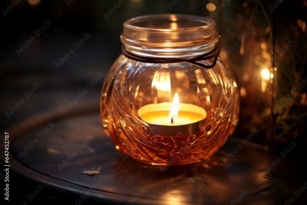 Candle jar burning. Wax decor. Generate Ai Candle jar burning. Wax decor. Generate Ai