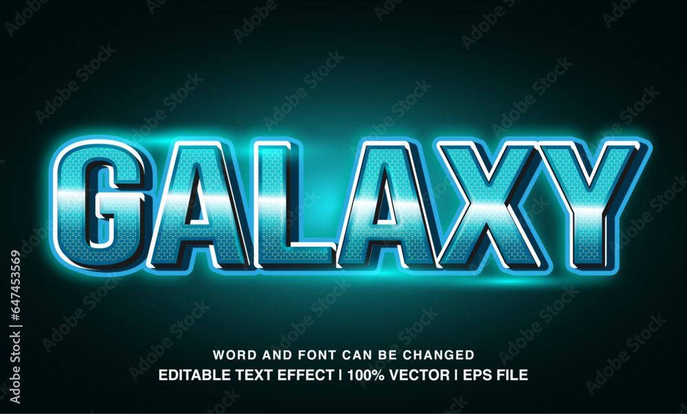 Galaxy editable text effect template, 3d bold glossy blue neon light typeface, premium vector