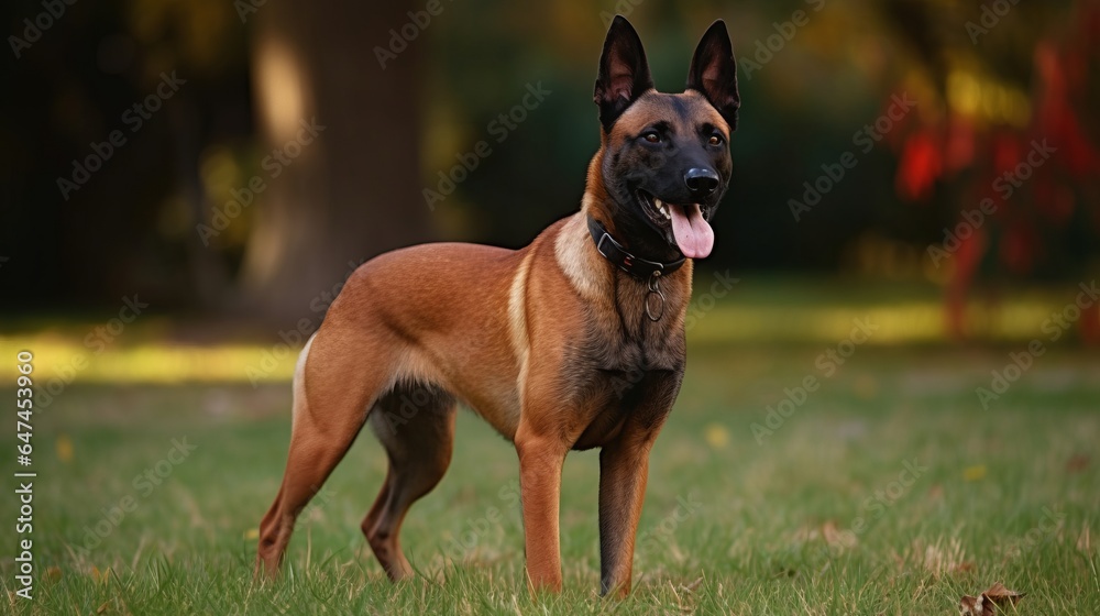 playful belgian malinois on a lawn, grass field playful belgian malinois on a lawn, grass field