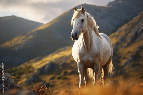 Cavalo branco na montanha no estilo lendário - Papel de parede 