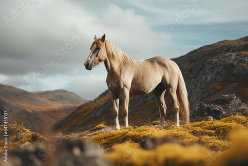 Cavalo branco na montanha no estilo lendário - Papel de parede  © vitor