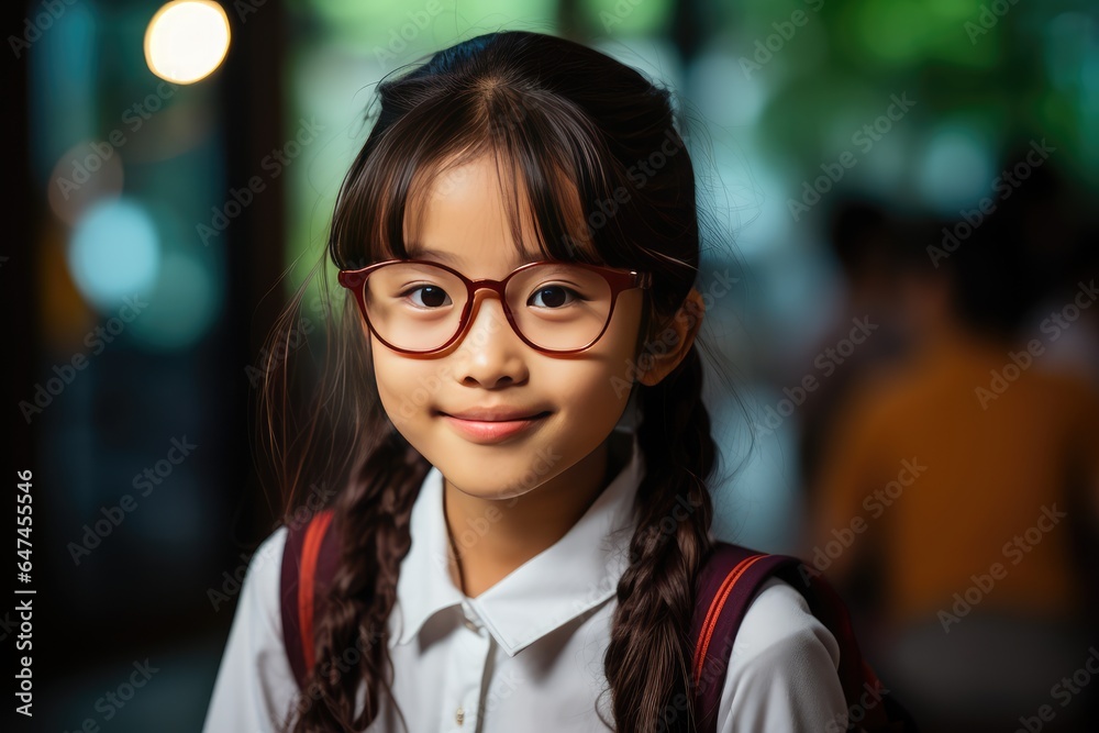 Asian schoolgirl ready for school Asian schoolgirl ready for school