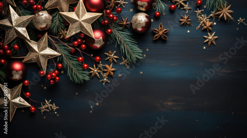 Top View Christmas Background  Minimalist  Copy space  Festive Celebration Decoration. Generative AI