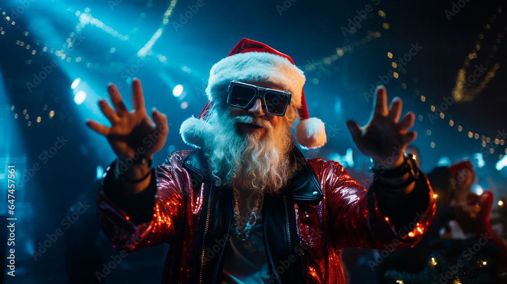 Santa Claus DJ with Christmas lenses with Dance Electronic Music and lights with joy and happiness