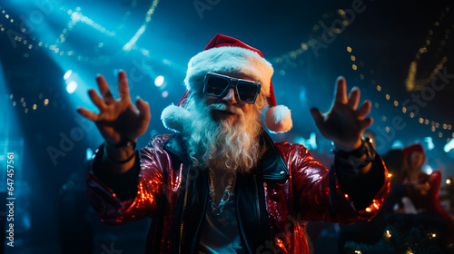 Obraz na płótnie Santa Claus DJ with Christmas lenses with Dance Electronic Music and lights with joy and happiness w salonie