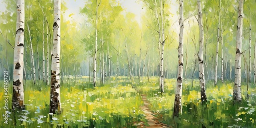 oil painting of birch ,generative AI
