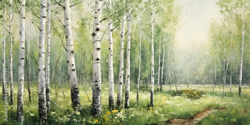 oil painting of birch ,generative AI photo