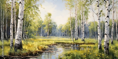 Fototapeta Naklejka Na Ścianę i Meble -  oil painting of birch ,generative AI