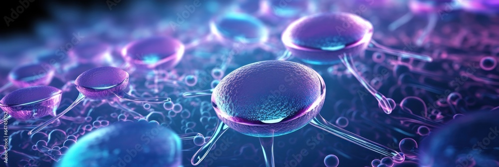 illustration of chrome tinted circular human cells under microscope, generative AI illustration of chrome tinted circular human cells under microscope, generative AI
