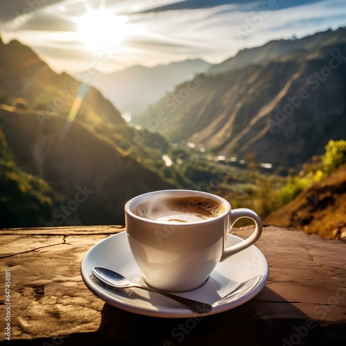 portrait of a cup of hot coffee with an aesthetic background