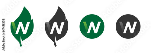 NW logo design with leaf icon shape. Initial NW logo nutrition business brand design concept in green color
