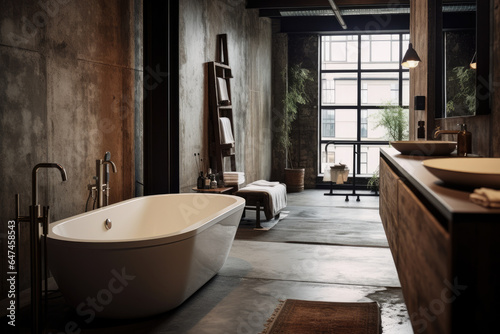 Industrial Elegance  A Captivating Urban Loft Bathroom with Exposed Concrete Walls and Striking Industrial Lighting