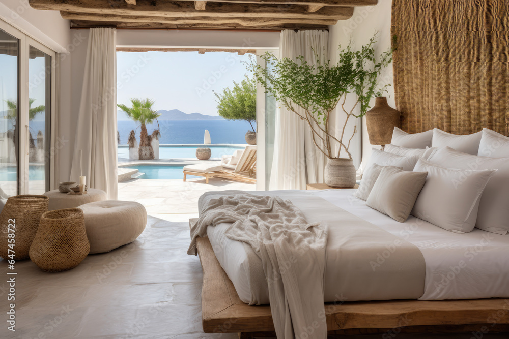 Fototapeta premium A Serene Mediterranean Coastal Retreat with Rustic Charm and Oceanic Inspiration