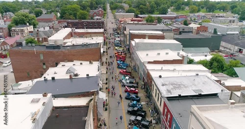 Drone shot of a car show in Cynthiana, Kentucky