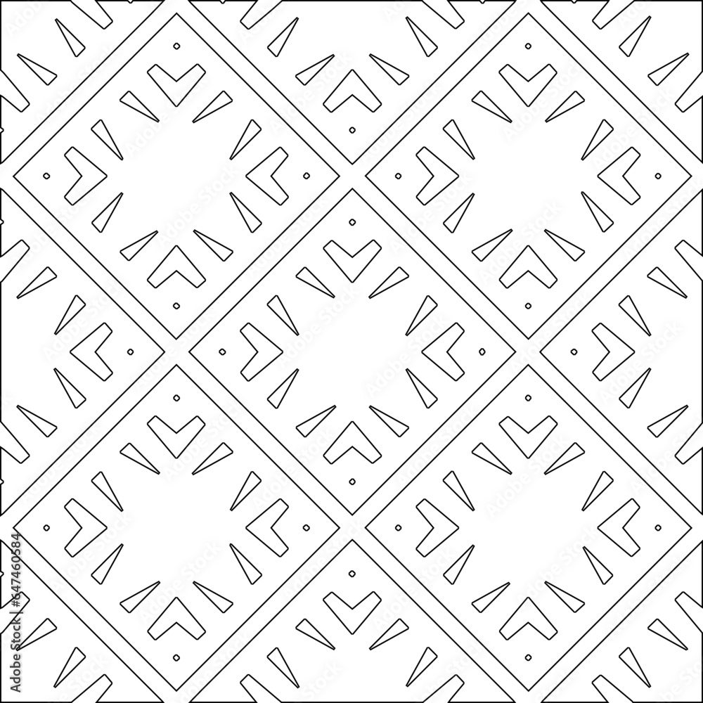 Abstract  background with figures from lines. Black and white texture for web page, textures, card, poster, fabric, textile. Monochrome pattern. Repeating design.