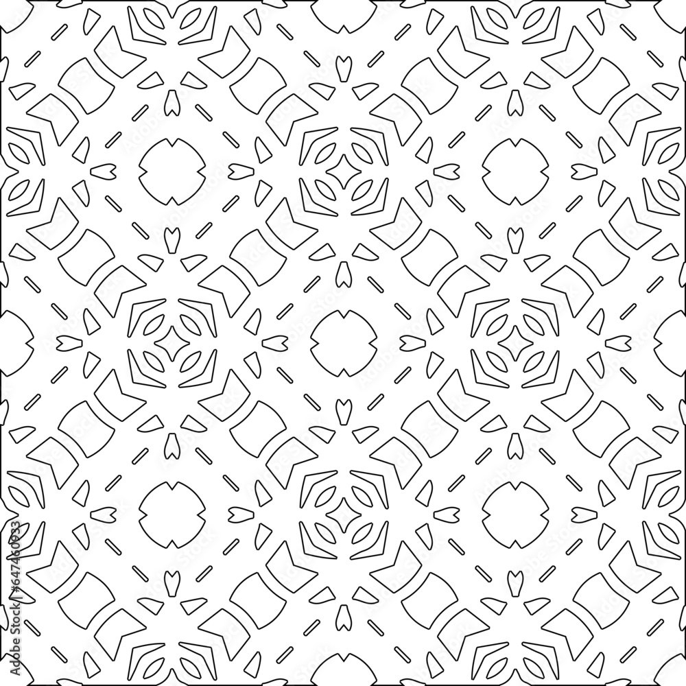 Abstract background with figures from lines. Black and white texture for web page, textures, card, poster, fabric, textile. Monochrome pattern. Repeating design. Abstract background with figures from lines. Black and white texture for web page, textures, card, poster, fabric, textile. Monochrome pattern. Repeating design.