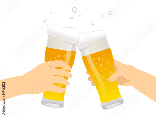 グラスビールで乾杯_ベクターイラスト