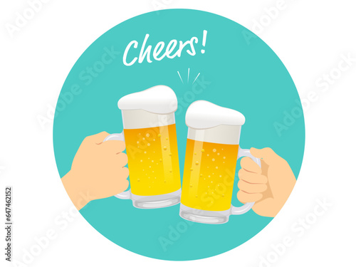 ジョッキビールで乾杯ワンポイント_ベクターイラスト