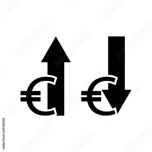Set of cost symbol euro increase and decrease icon.Vector illustration. EPS 10.