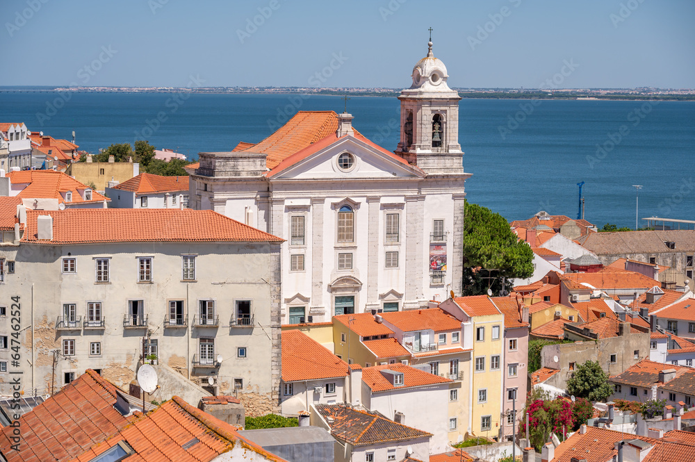  Beautiful views and architecture in Lisbon's old city from Portas do sol viewpoint.