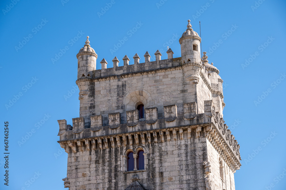 Beautiful view of the landmark Belem Tower in  Lisbon's old city.