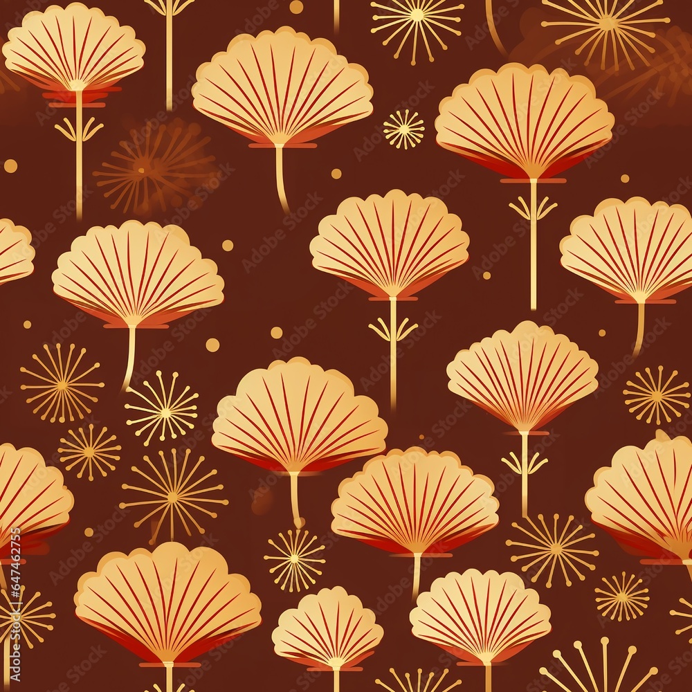 Seamless pattern of autumn ginkgo biloba leaves on dark brown background, great for greeting cards background, gift packing paper and fabric print.