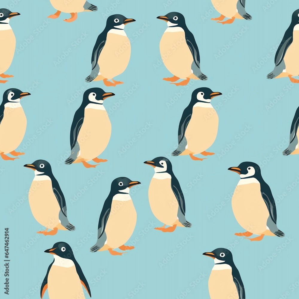Naklejka premium penguin Seamless pattern vector salmon fish cartoon scarf isolated tile background repeat wallpaper doodle illustration