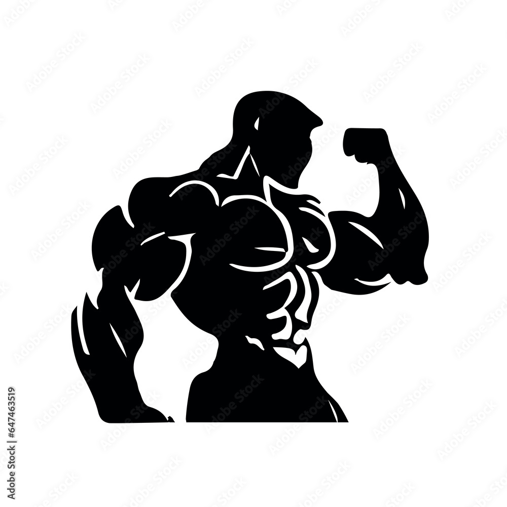 músculos, silhueta de homem musculoso, academia de ginástica, logotipo de academia, logotipos de suplementos, saúde corporal, fisiculturista