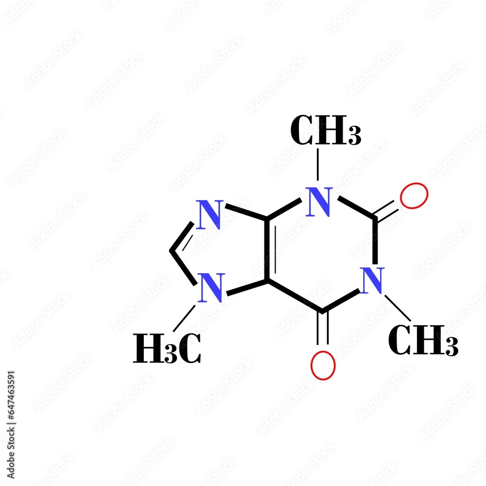 Caffeine molecular structure chemical formula white background illustration Caffeine molecular structure chemical formula white background illustration