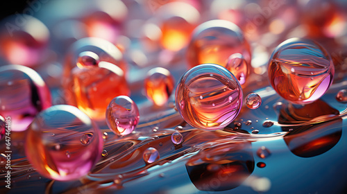 A very detailed image of abstract shapes resembling flying bubbles, set against a vibrant and colorful background.