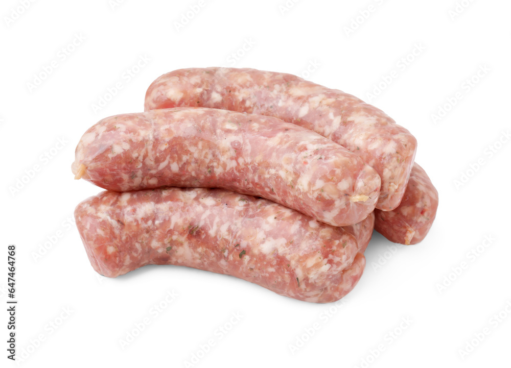 Fresh raw homemade sausages isolated on white Fresh raw homemade sausages isolated on white