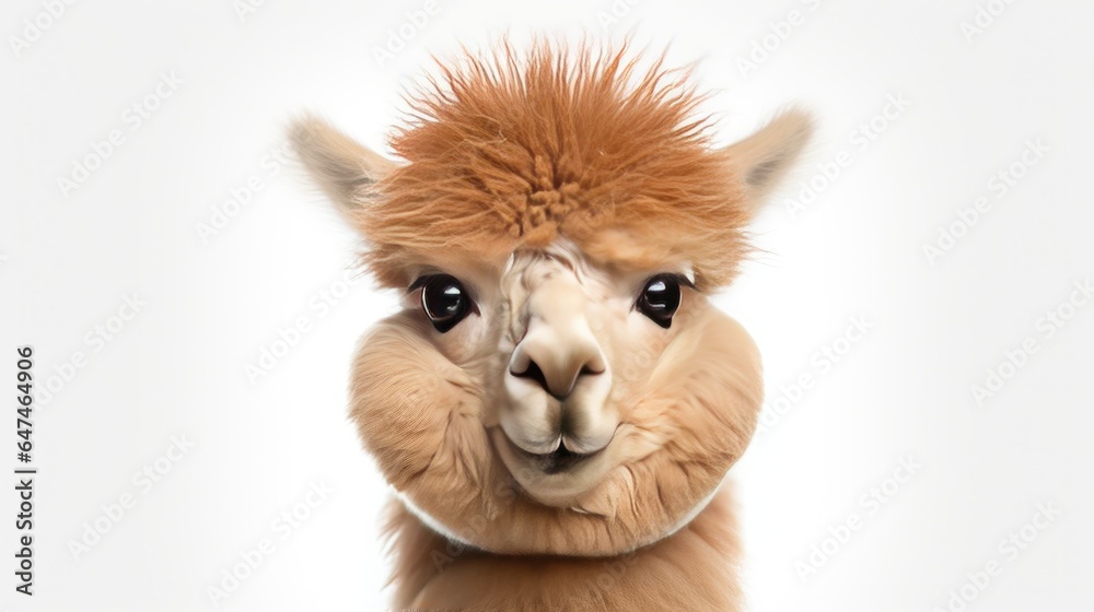 Fototapeta premium alpaca face shot , isolated on white background cutout generative AI