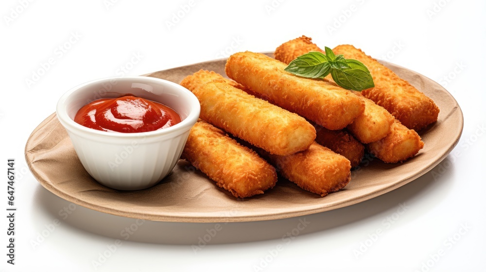 mozzarella cheese sticks with marinara sauce isolated on white generative AI mozzarella cheese sticks with marinara sauce isolated on white generative AI