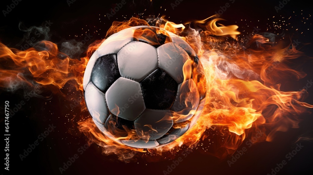 Fototapeta premium super high velocity soccer ball, with fire bursting out generative AI