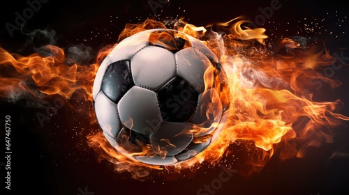 super high velocity soccer ball, with fire bursting out generative AI © Brandon
