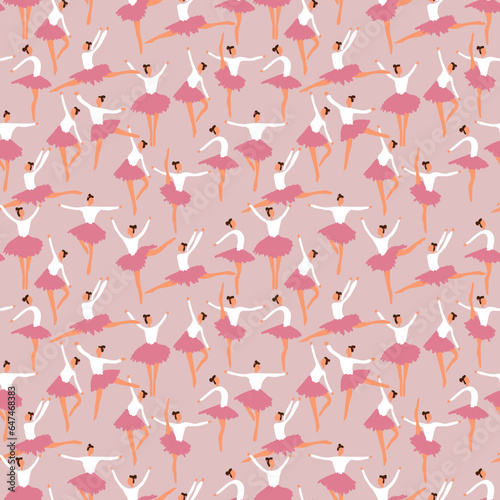 Ballerina posing in soft pastel pink pattern. Vector seamless pattern design for textile, fashion, paper and wrapping. 