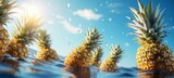 Pineapple floating at sea. Generative AI technology.