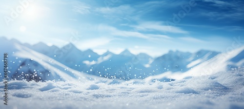 Snow mountains panoramic background. Generative AI technology.   © Hero Design