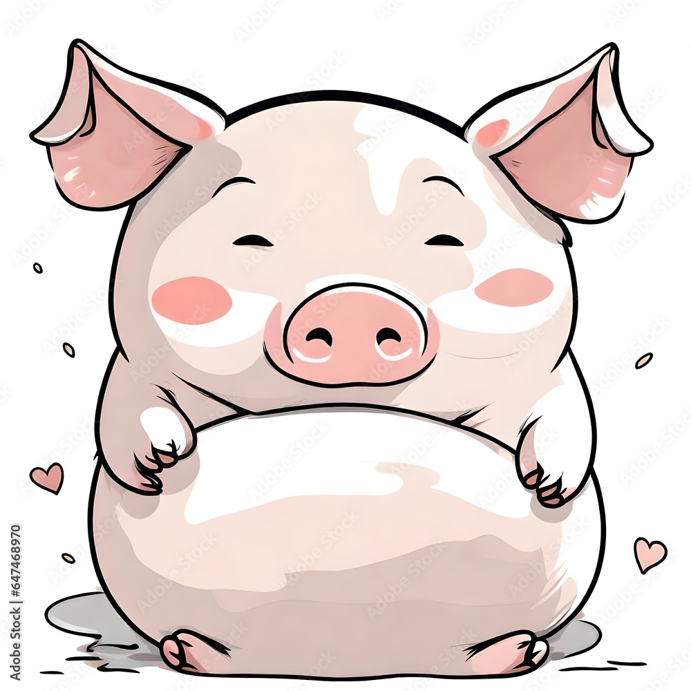 A very simple line drawing of a pink cartoon cute pig. A very simple line drawing of a pink cartoon cute pig.