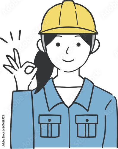 OKサインを出す女性作業員のイラスト素材