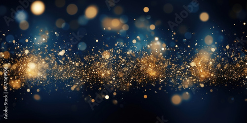 Abstract background with Dark blue and gold particle. New year, Christmas background with gold stars and sparkling.