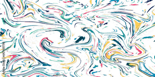 Marble texture seamless background. Blue, violet, yellow, red abstract pattern. Seamless liquid fluid marbling flow effect for cover, fabric, textile, wrapping or print background.