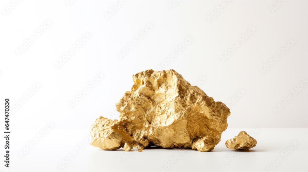 Obraz premium Closeup of big gold nugget on white background