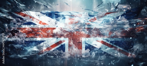 UK flag with abstract ice effect. United Kingdom Independence day theme. Generative AI technology.	
 photo