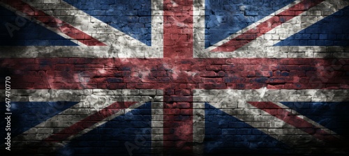 UK flag painted on old brick wall. United Kingdom Independence day theme. Generative AI technology.	
