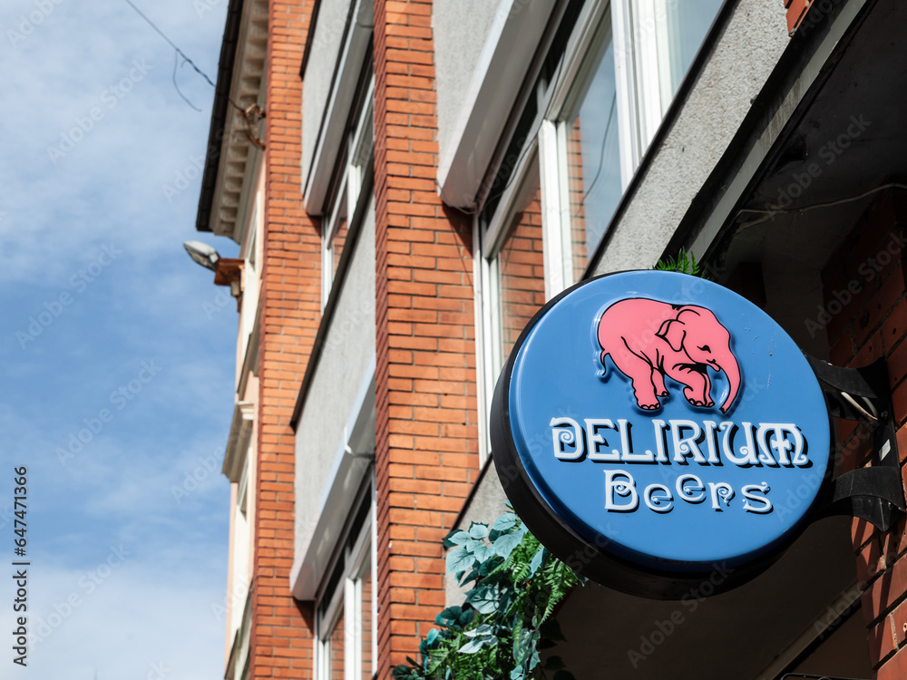 RIGA, LATIVA AUGUST 22, 2023 logo of Delirium beer on a reseller in