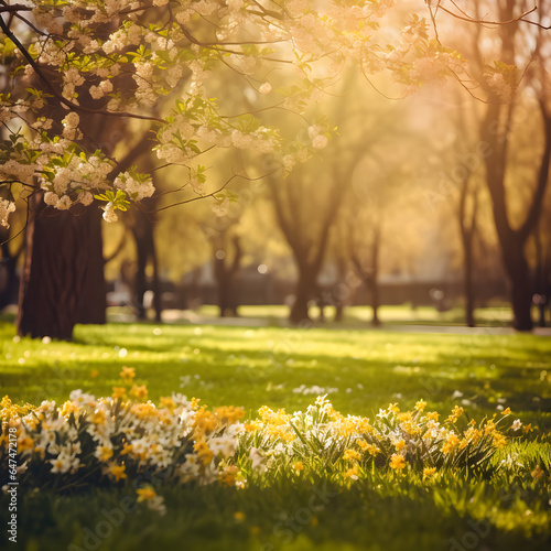 Beautiful blurred background image golden of spring summer. AI Generative