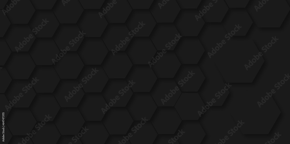 Background of abstract black 3d hexagon background design a dark honeycomb grid pattern. Abstract octagons dark 3d background.Black geometric background for design. Background of abstract black 3d hexagon background design a dark honeycomb grid pattern. Abstract octagons dark 3d background.Black geometric background for design.