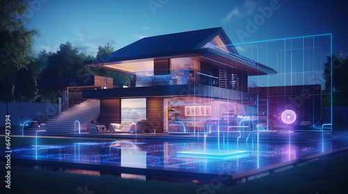 Green energy efficient smart home. Luxury house with high tech artificial intelligence.