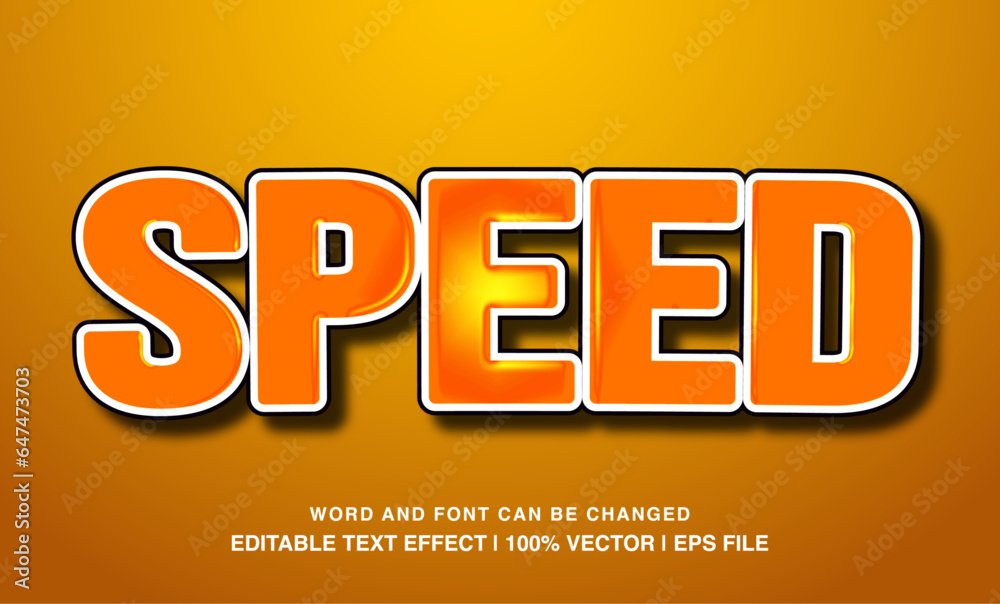 Speed editable text effect template, 3d bold cartoon orange glossy typeface, premium vector